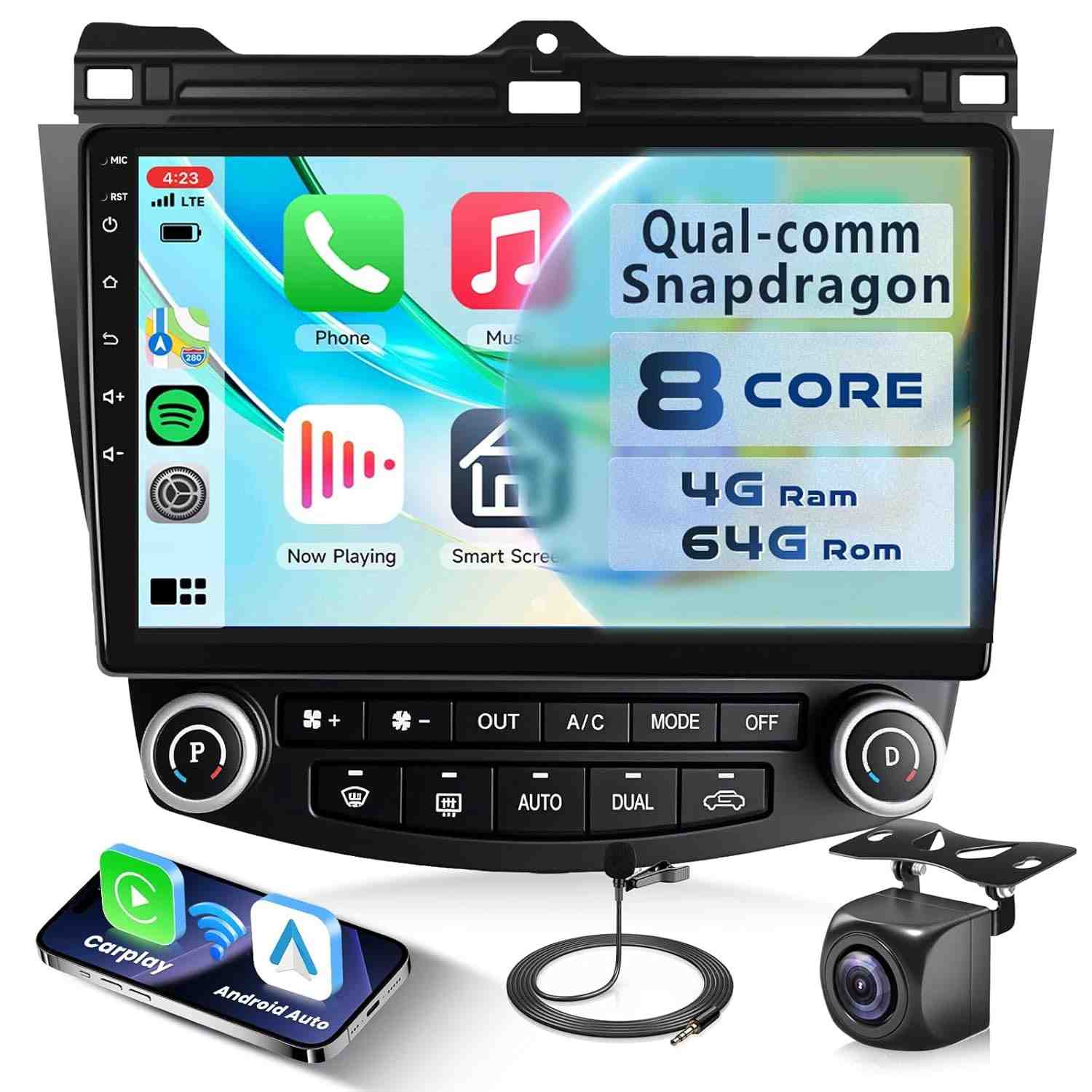 Central Multimídia Snapdragon 4G+64G 8 Núcleos para Honda Accord 2003-2007 | Carplay, Android Auto, GPS, Tela Touch