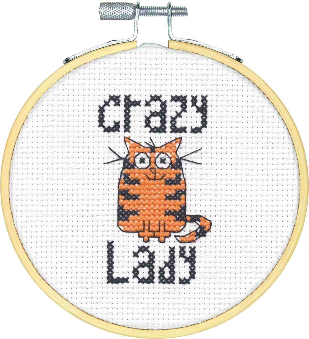 Kit de Ponto de Cruz para Iniciantes - Crazy Cat Lady - 14 Unidades Aida 10cm
