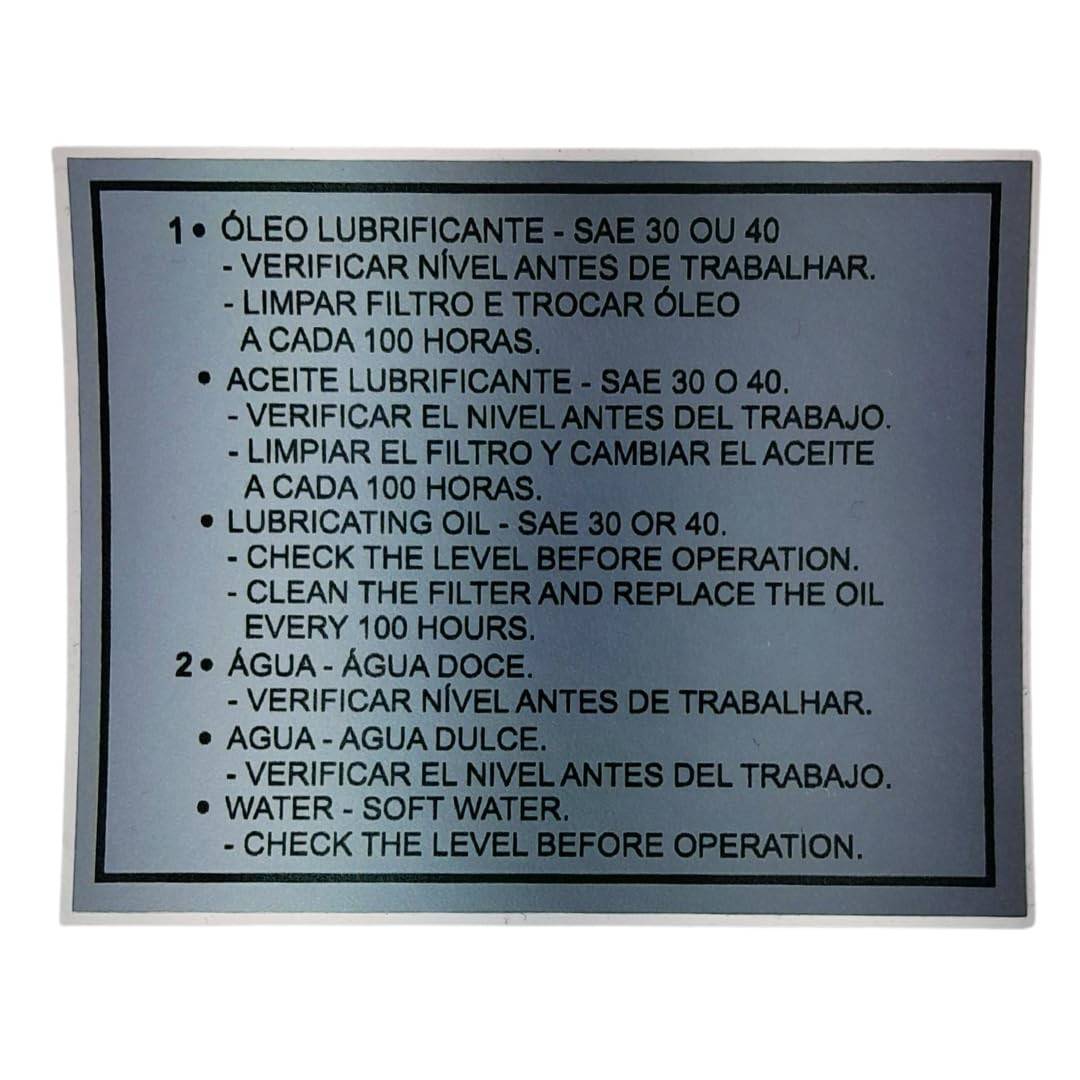 Placa de Instrução Yanmar Agritech: Lubrificante e Água Essenciais para sua Máquina