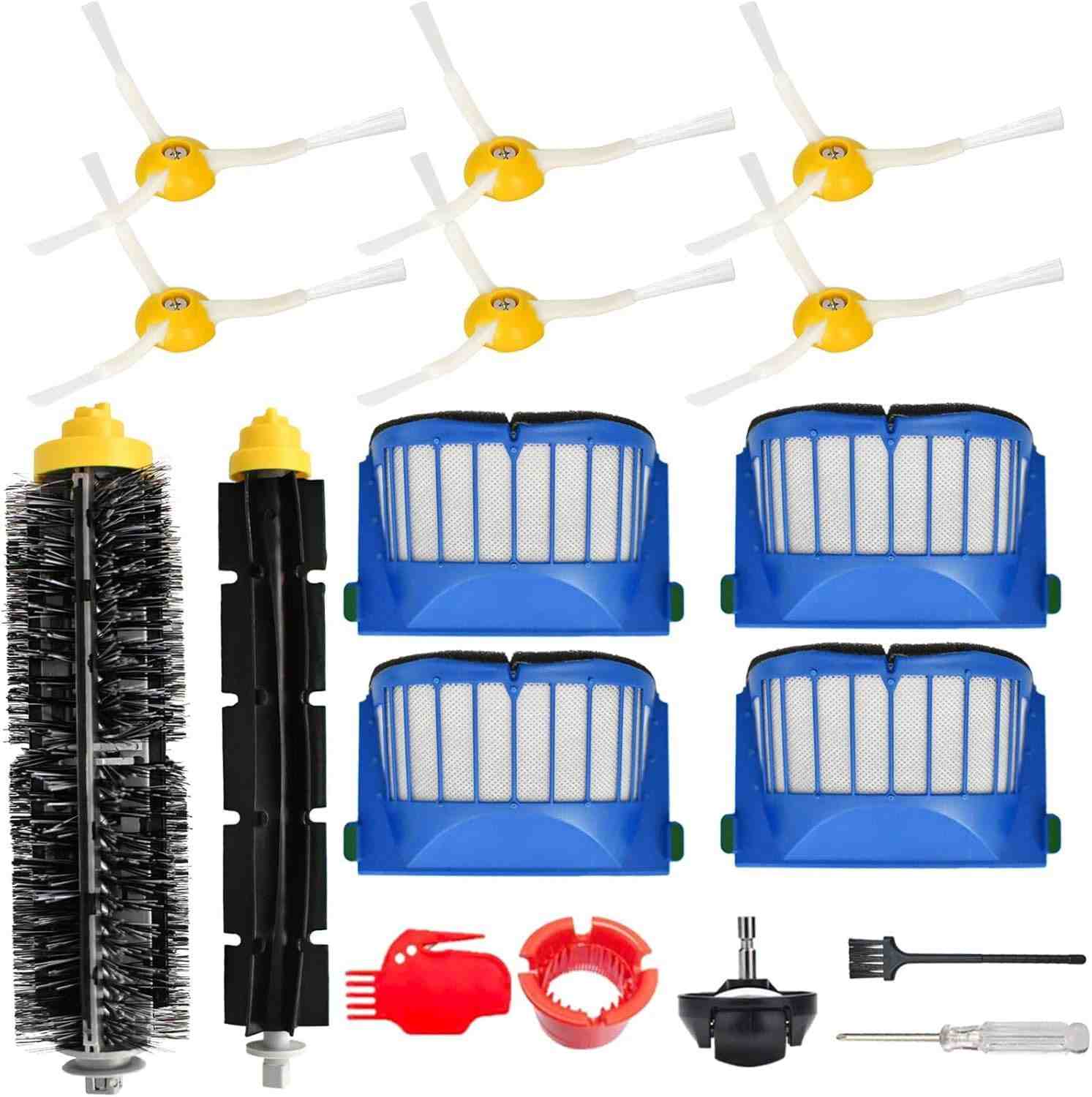 Kit de Peças de Reposição para iRobot Roomba 600 Series - 1 Roda Giratória, 1 Escova Principal, 4 Filtros e 6 Escovas Laterais