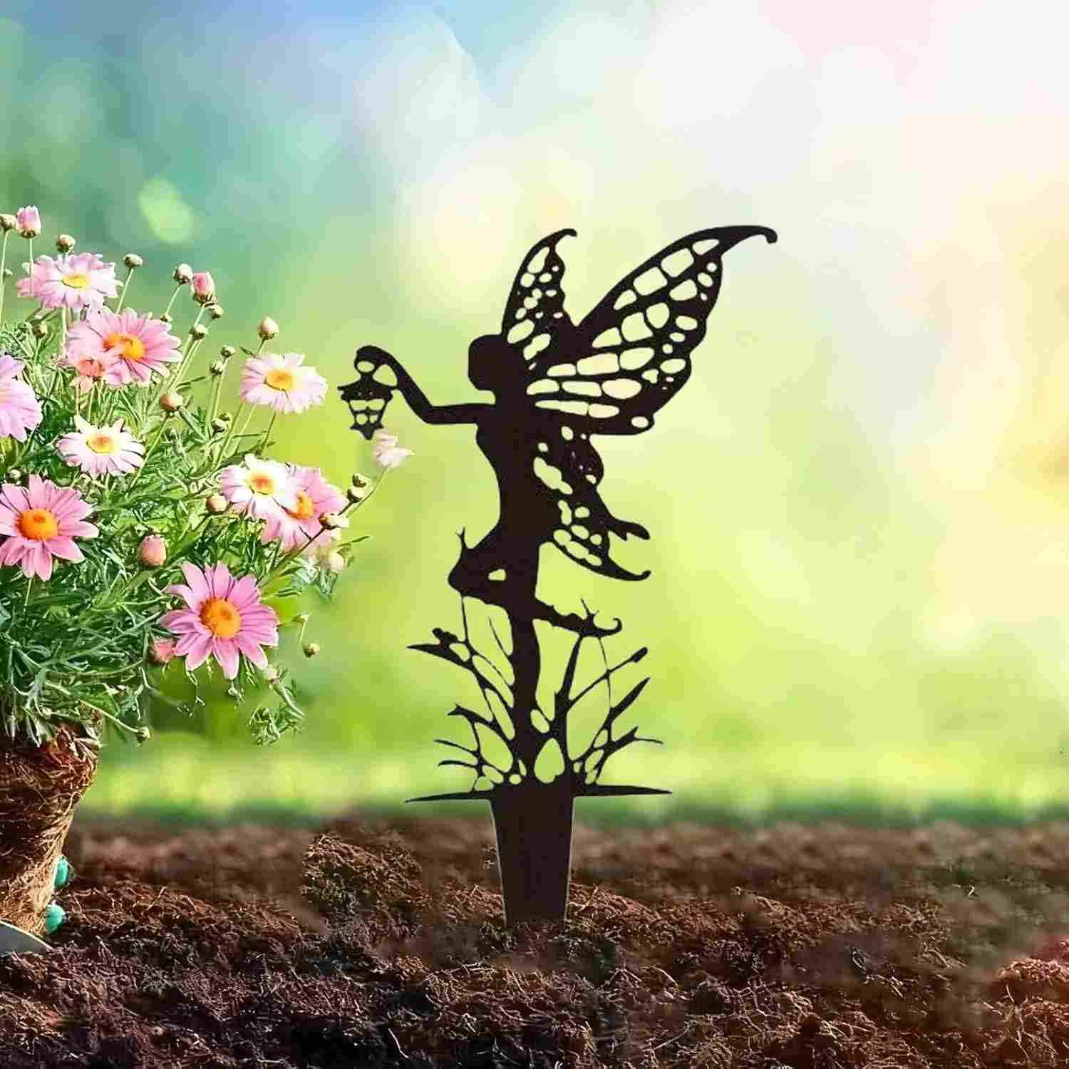 Estátua de Metal para Jardim de Fadas 30x14cm - Charme Rústico para Vasos e Paisagismo