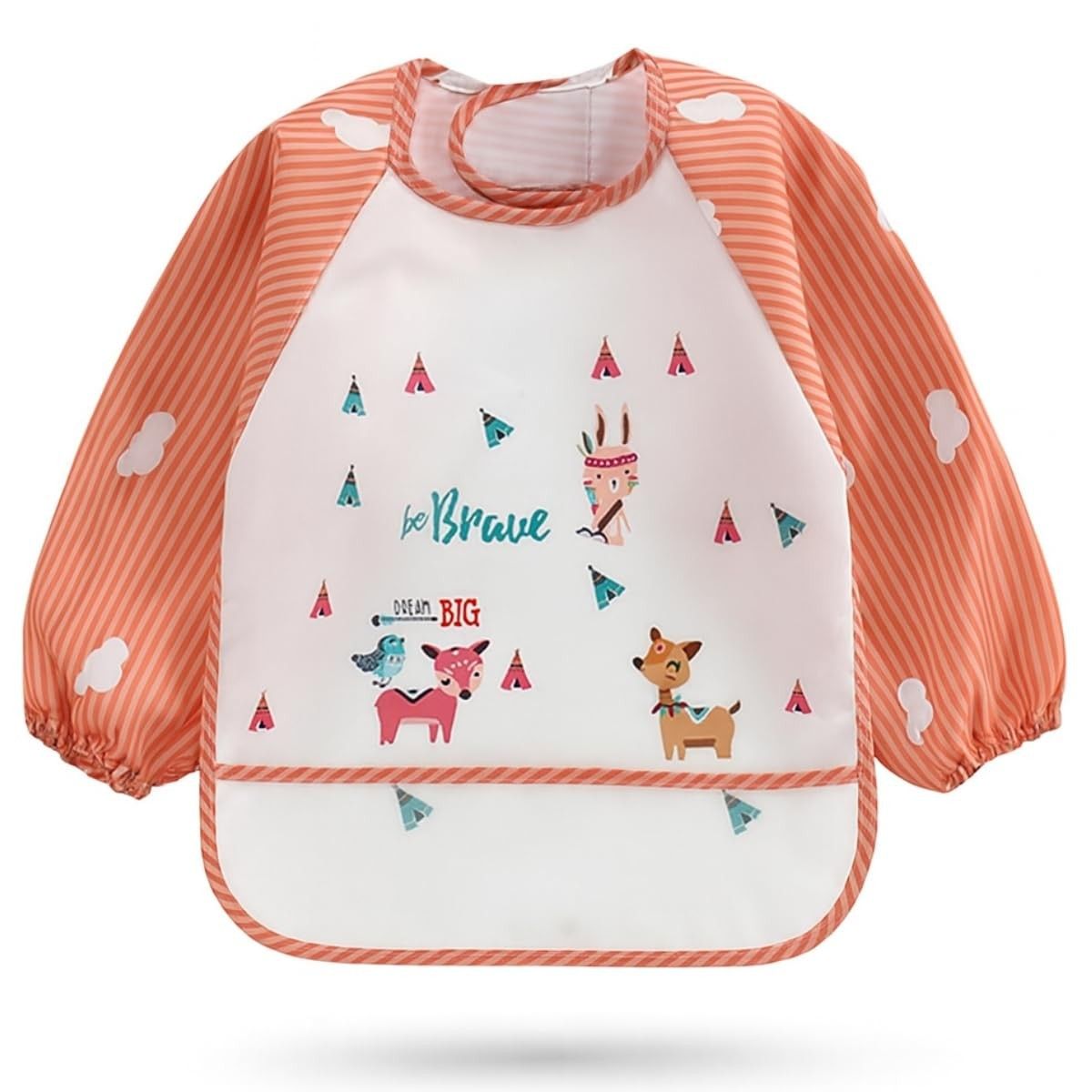 Babador Impermeável Infantil, Manga Longa com Velcro, Bolso para Migalhas, Design Divertido