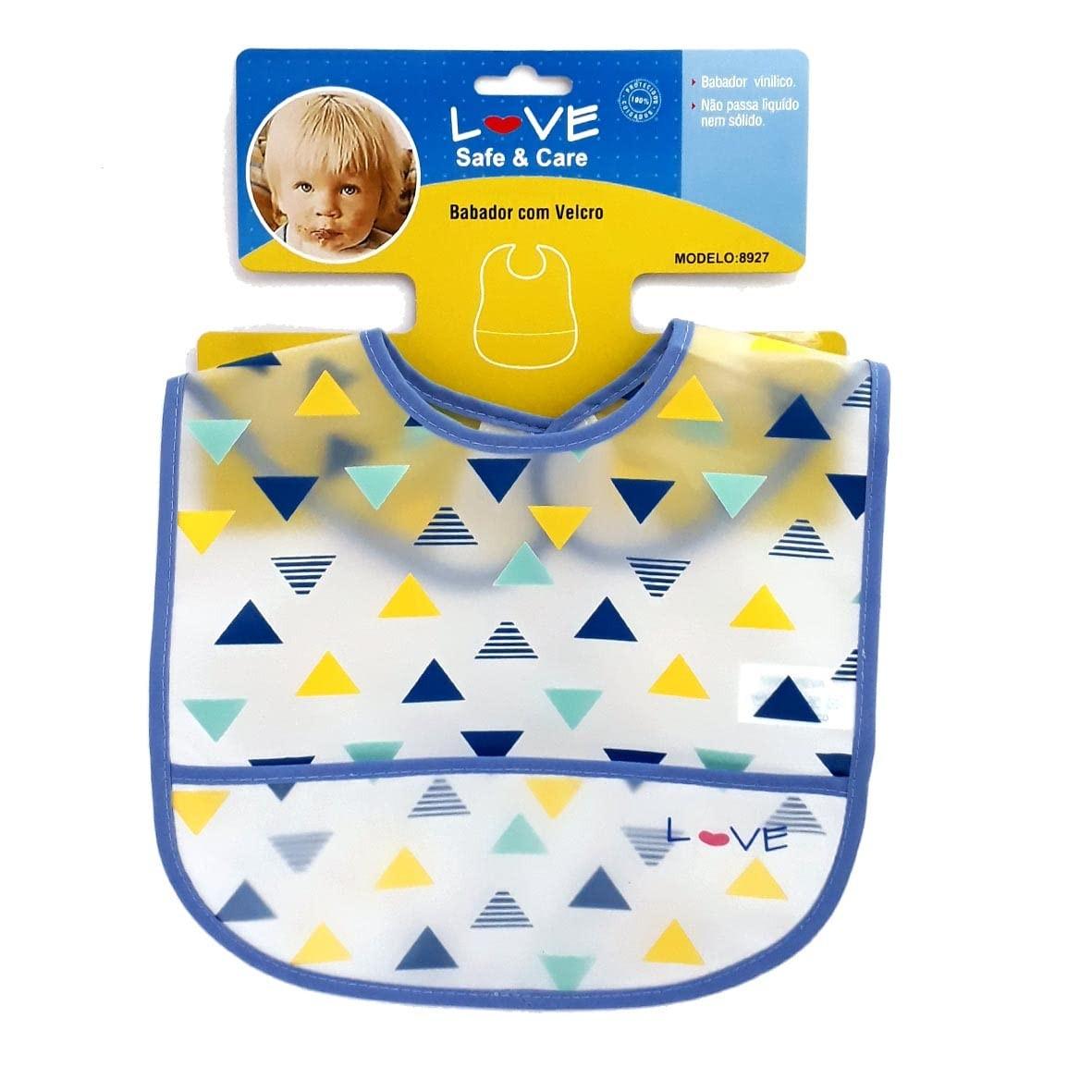 Babador com Bolso Triângulo Azul Love - Proteção e Estilo para Bebês