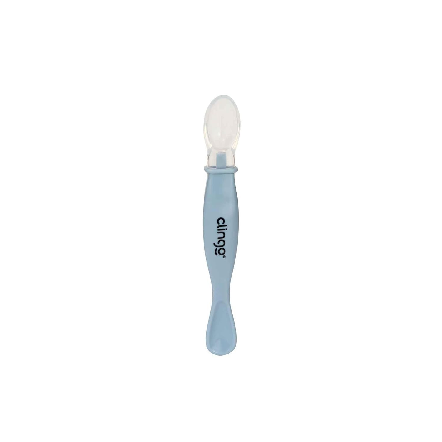 Colher de Silicone com Ponta Dupla Azul-Marinho - Segura, Macia e Ideal para Bebês