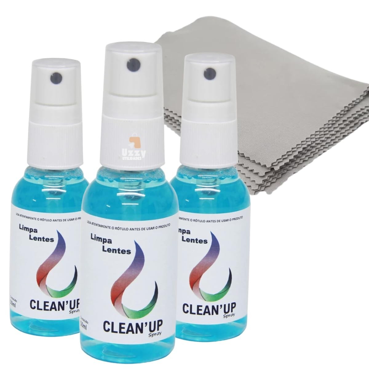 Kit Limpa Óculos e Telas - 3 Flaconetes 50ml + 5 Flanelas Microfibra para Celular, TV e Notebook