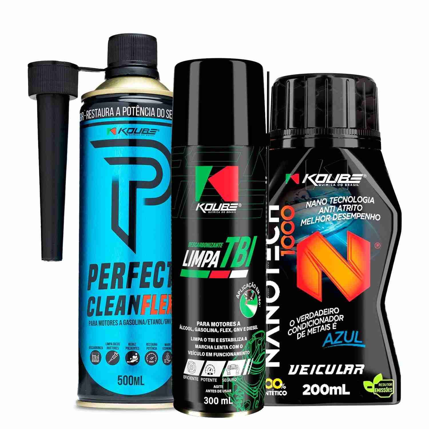 Kit Perfeito: Limpeza Profunda e Durabilidade Máxima para seu Motor - Perfect Clean Flex + Nanotech 1000 + Limpa TBI KOUBE