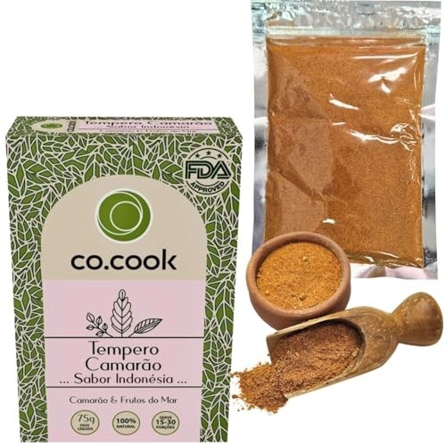 CoCook Tempero 100% Natural Camarão Sabor Indonésia 75g Ideal para Camarão, Frutos do Mar, Caranguejo, Casquinha Siri, Salmão, Zero Glúten, Zero Lactose, Zero Conservantes, Zero Corantes, Zero Sódio - Rende até 30 porções