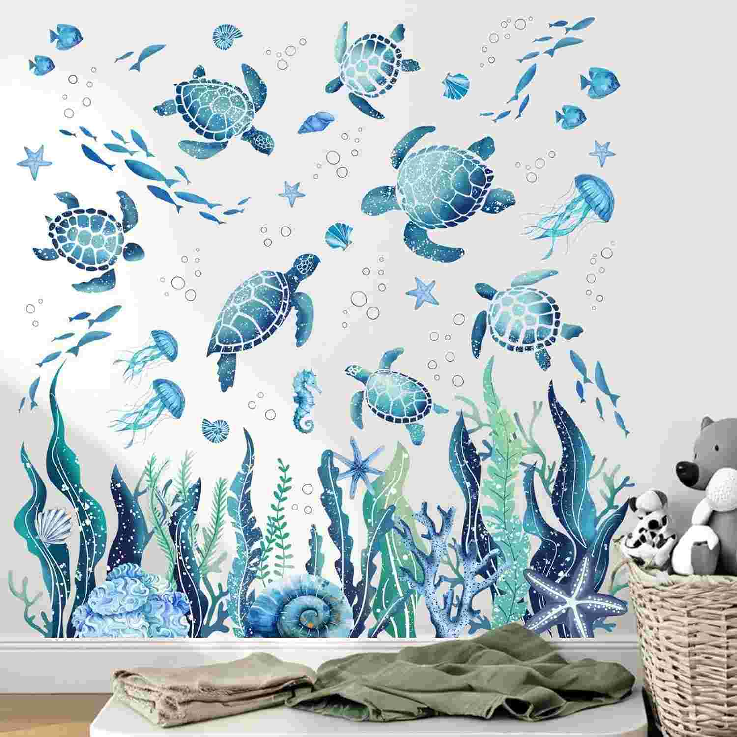 Adesivos de Parede de Tartarugas Marinhas - Decoração Temática Oceânica para Quarto Infantil