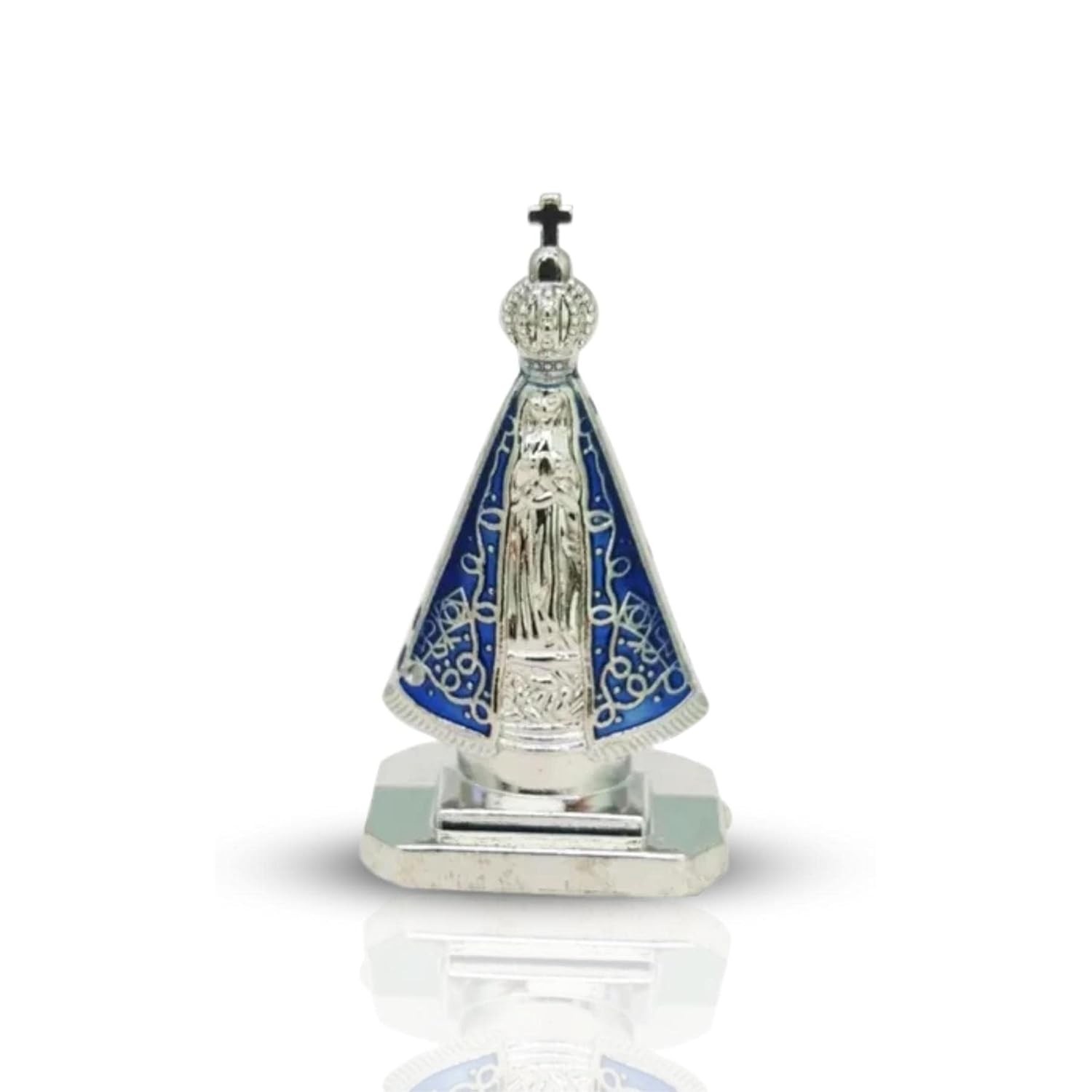Miniatura Imagem Nossa Senhora Aparecida para Painel de Carro - Autocolante em Metal Prata 5cm
