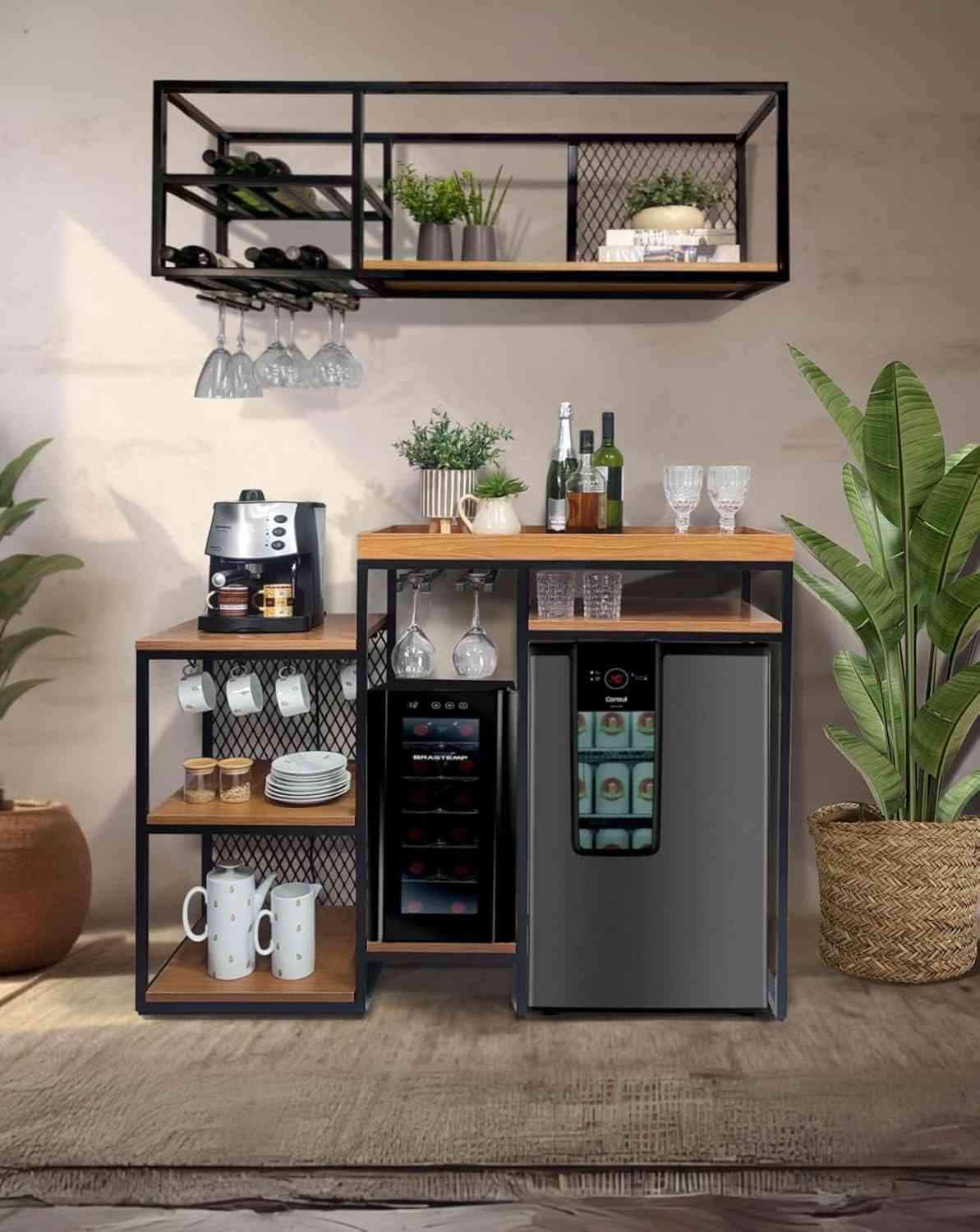Móvel para Adega Cervejeira e Frigobar Industrial com Apoio para Café - Organização e Estilo para Ambientes Modernos