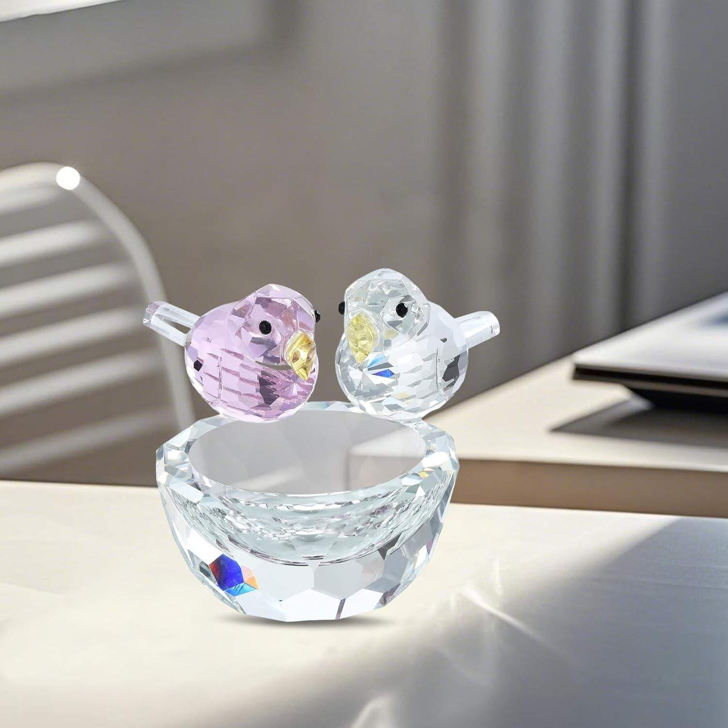 Estatueta de Cristal Ninho de Pássaro - Decoração Elegante e Encantadora para Casa