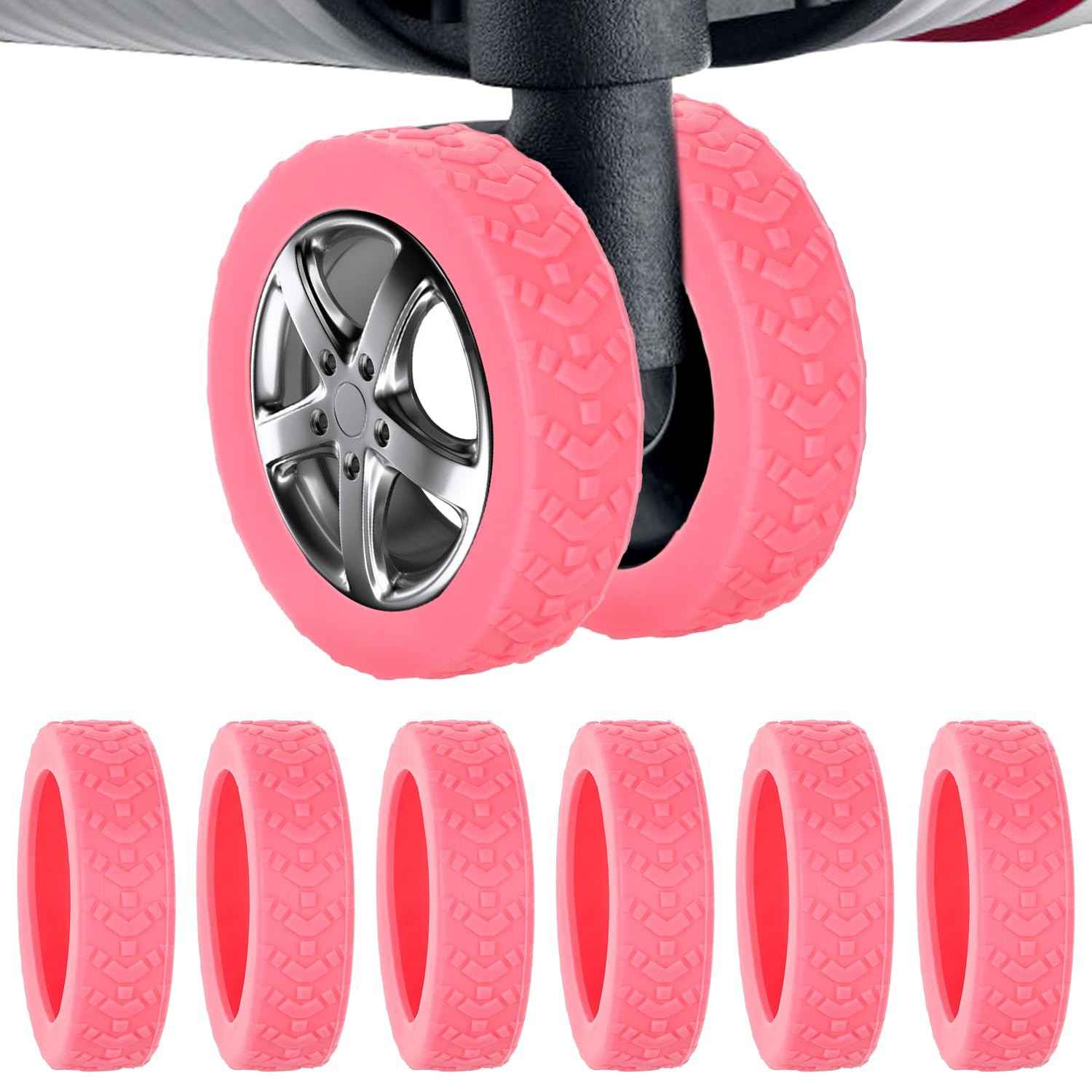Capas de Roda de Bagagem Rosa em Silicone (8 Peças) - Proteção e Silêncio para Suas Viagens
