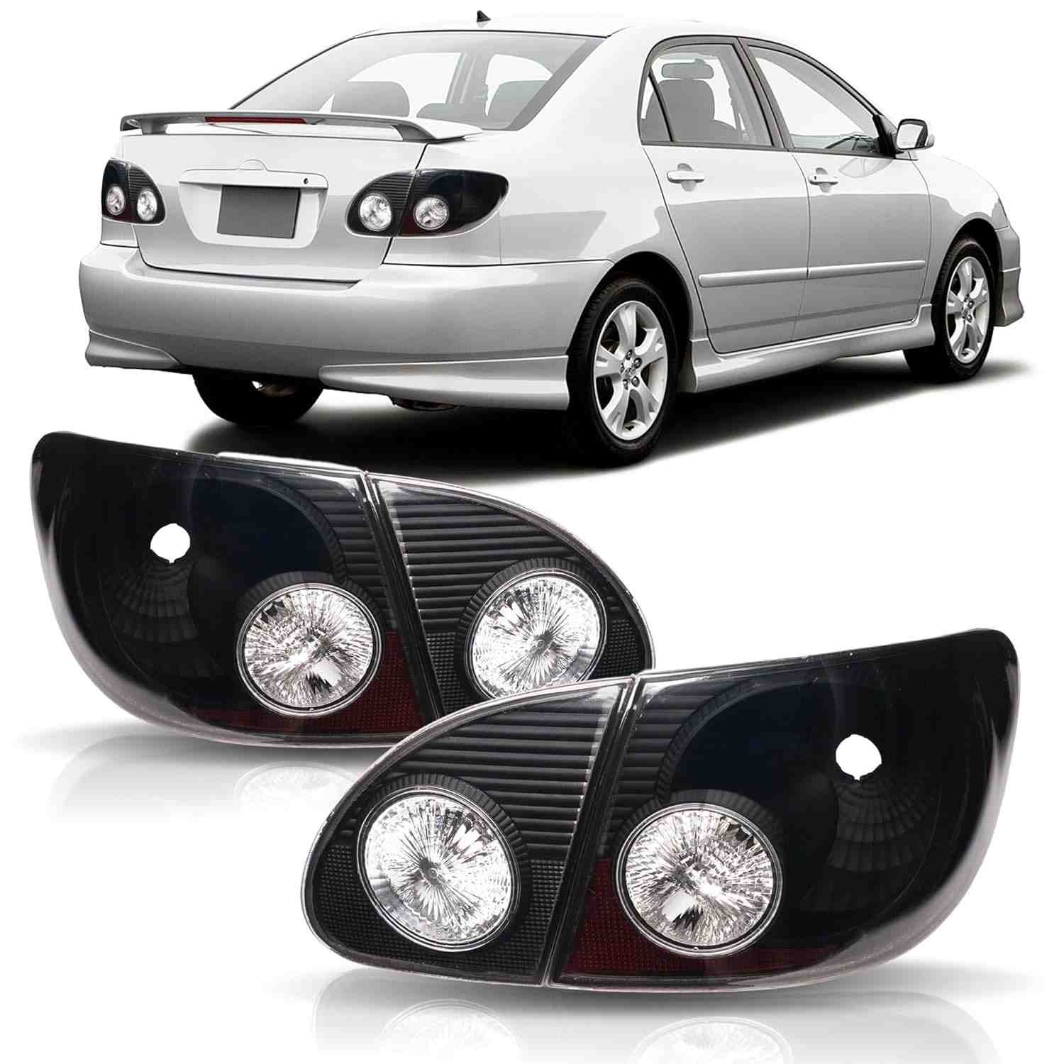 Conjunto de Lanternas Traseiras Pretas para Toyota Corolla 2003-2008 - Par Completo (4 Peças)