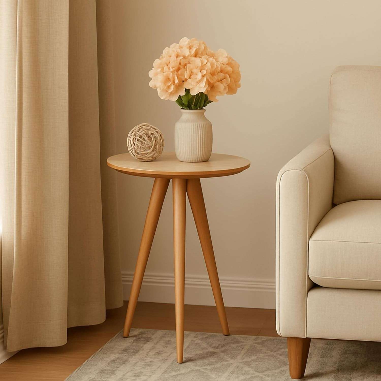 Mesinha Lateral Redonda em Madeira com Pés Palito - Design Moderno para Sala e Quarto