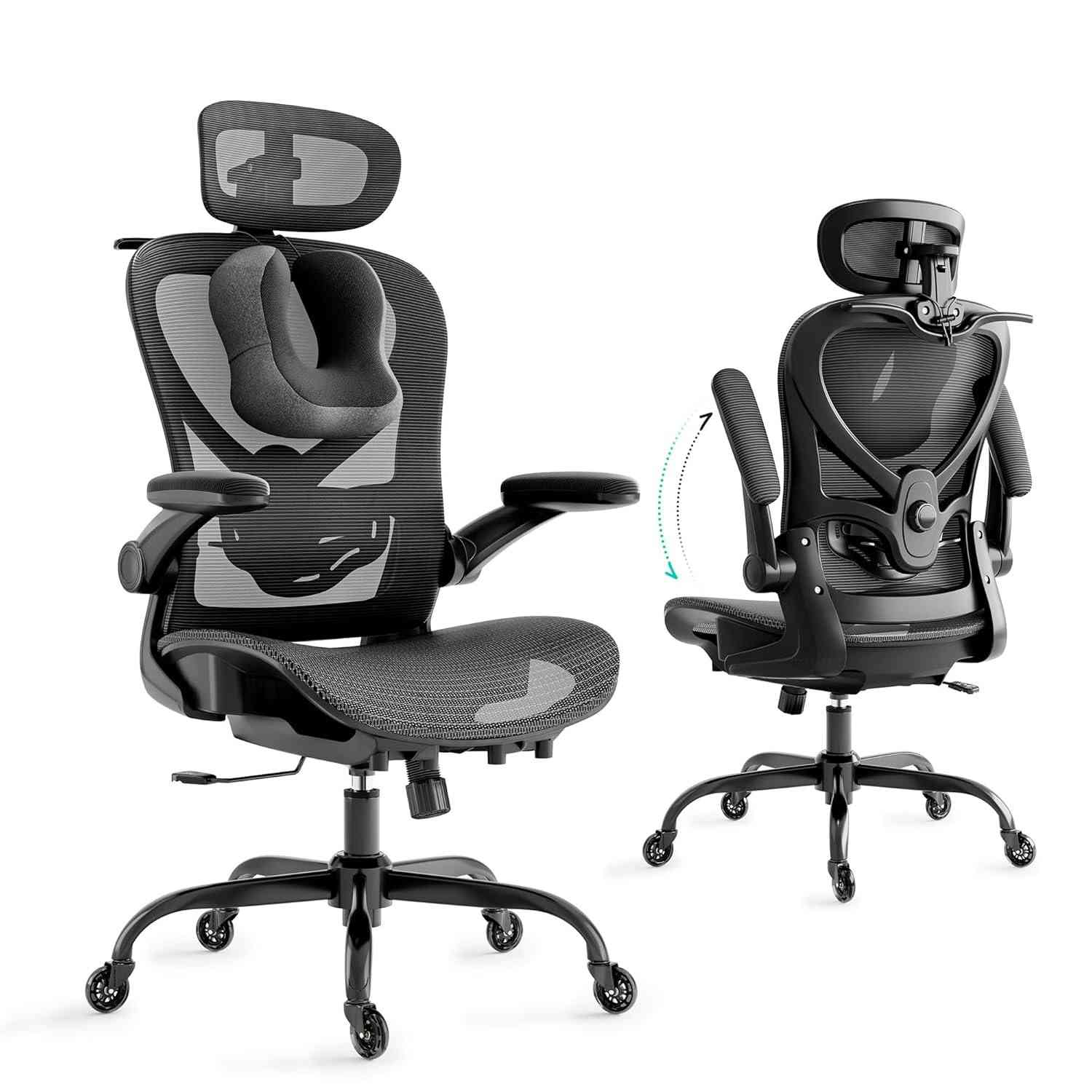 Cadeira Ergonômica com Travesseiro para Pescoço 3D | Encosto Lombar 2D, Rodas Silenciosas e Design Executivo