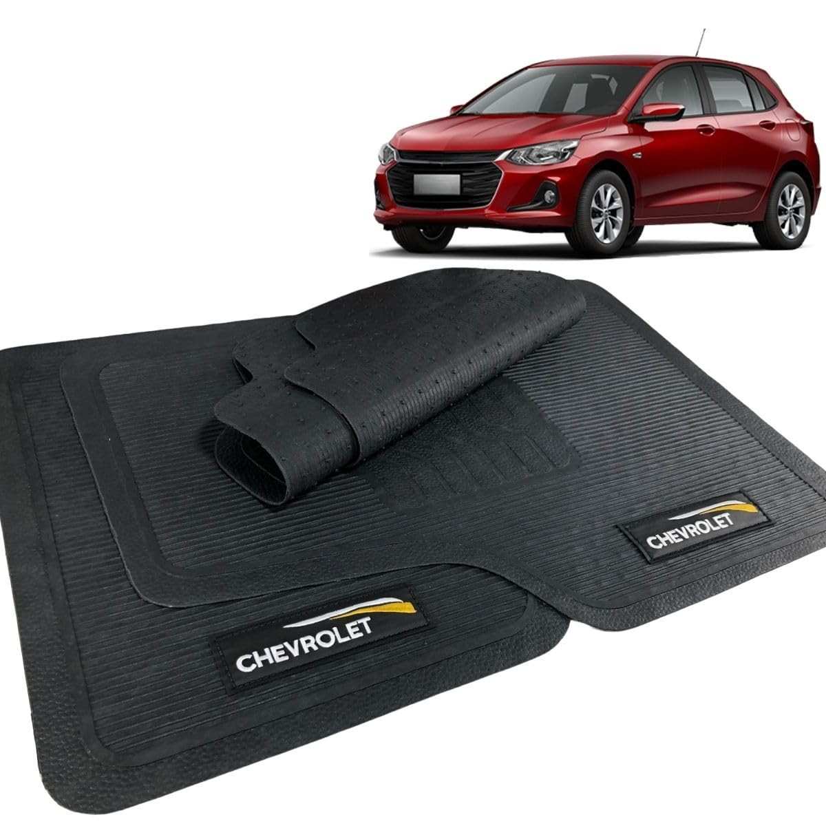 Jogo de Tapetes de Borracha Premium para Chevrolet Onix 2020-2023: Proteção e Estilo com Logo Bordado