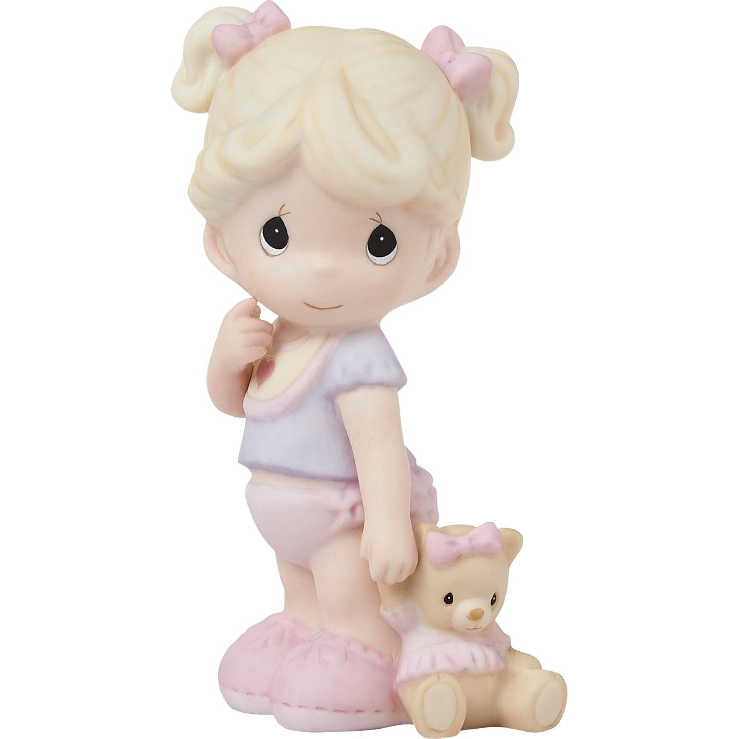 Precious Moments Estatueta de Porcelana Rosa com Urso de Pelúcia - Presente Encantador para Bebês