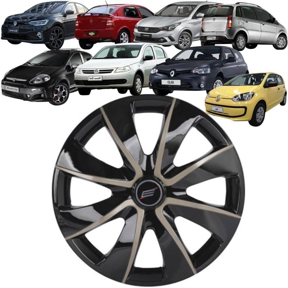 Calota Universal Prime Aro 13 Black/Gold - Elegância e Proteção para Seu Carro