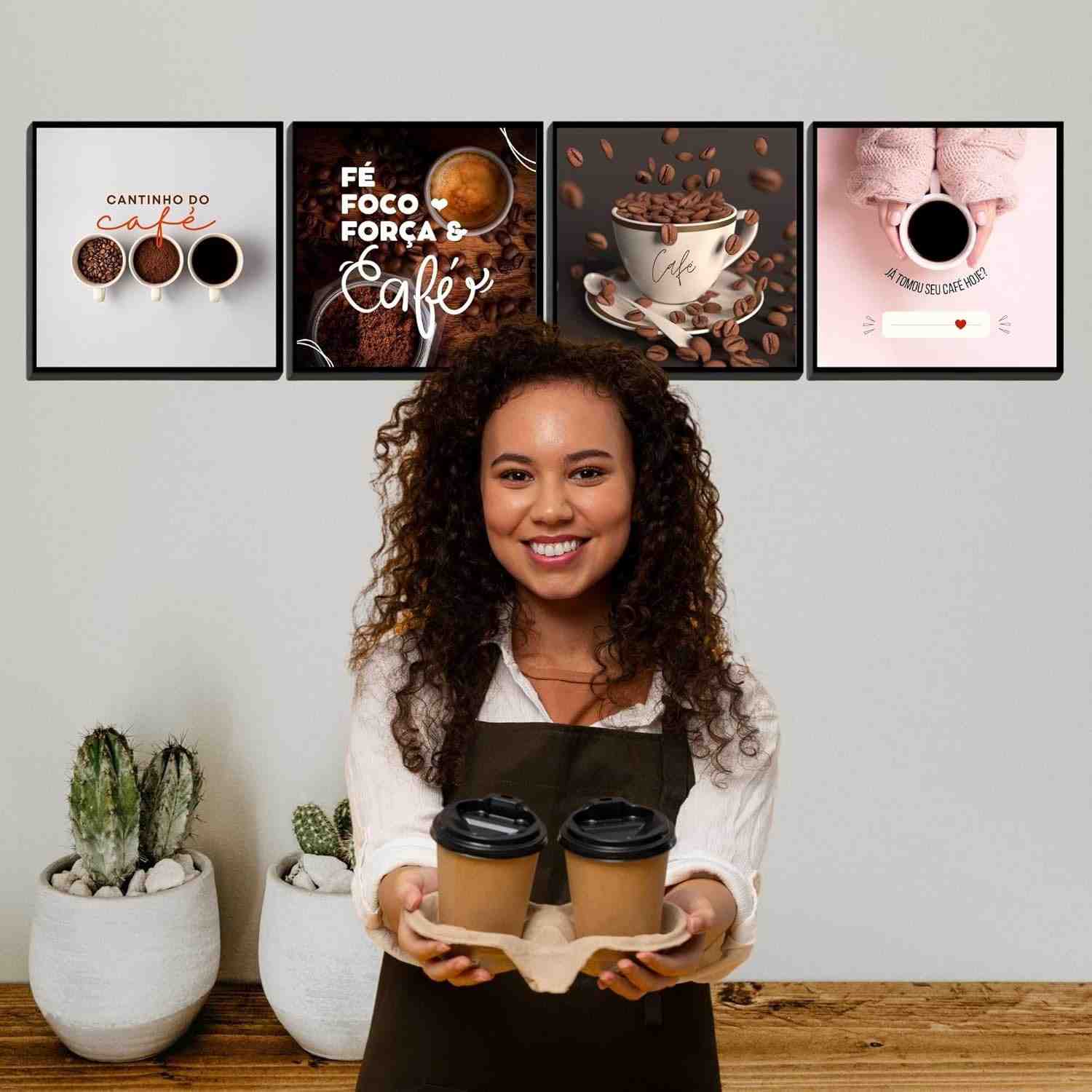Kit 4 Quadros para Cantinho do Café - Decoração Moderna e Aconchegante para Sua Casa