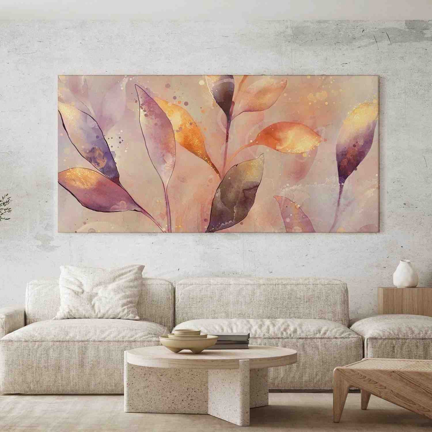 Quadro Decorativo Abstrato Folhas 130x70cm - Arte Moderna para Sala e Quarto