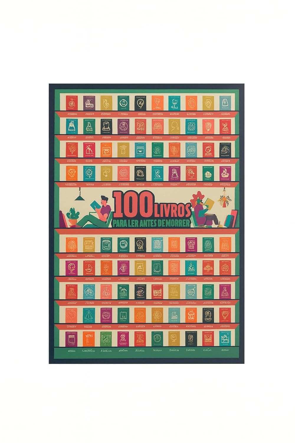 Pôster Raspável 100 Livros Imperdíveis - Quadro Literário para Amantes da Leitura