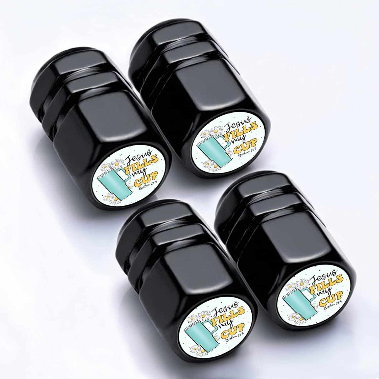 4ack Jesus Fills My Cup: Tampas de Válvula de Pneu com Estilo Religioso para Carros, Motos e Bikes