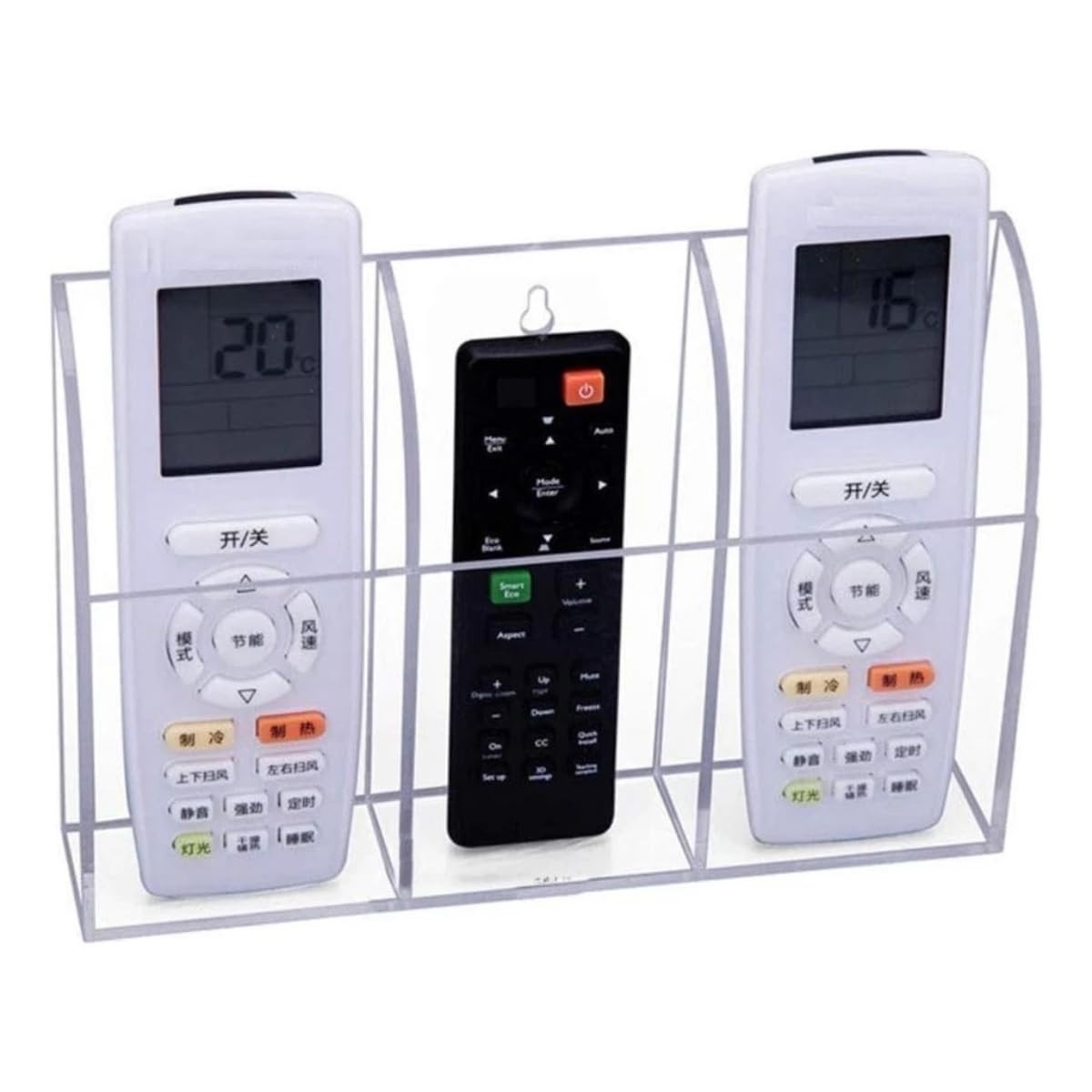 Suporte Acrílico de Parede para 3 Controles Remotos – Design Moderno e Transparente