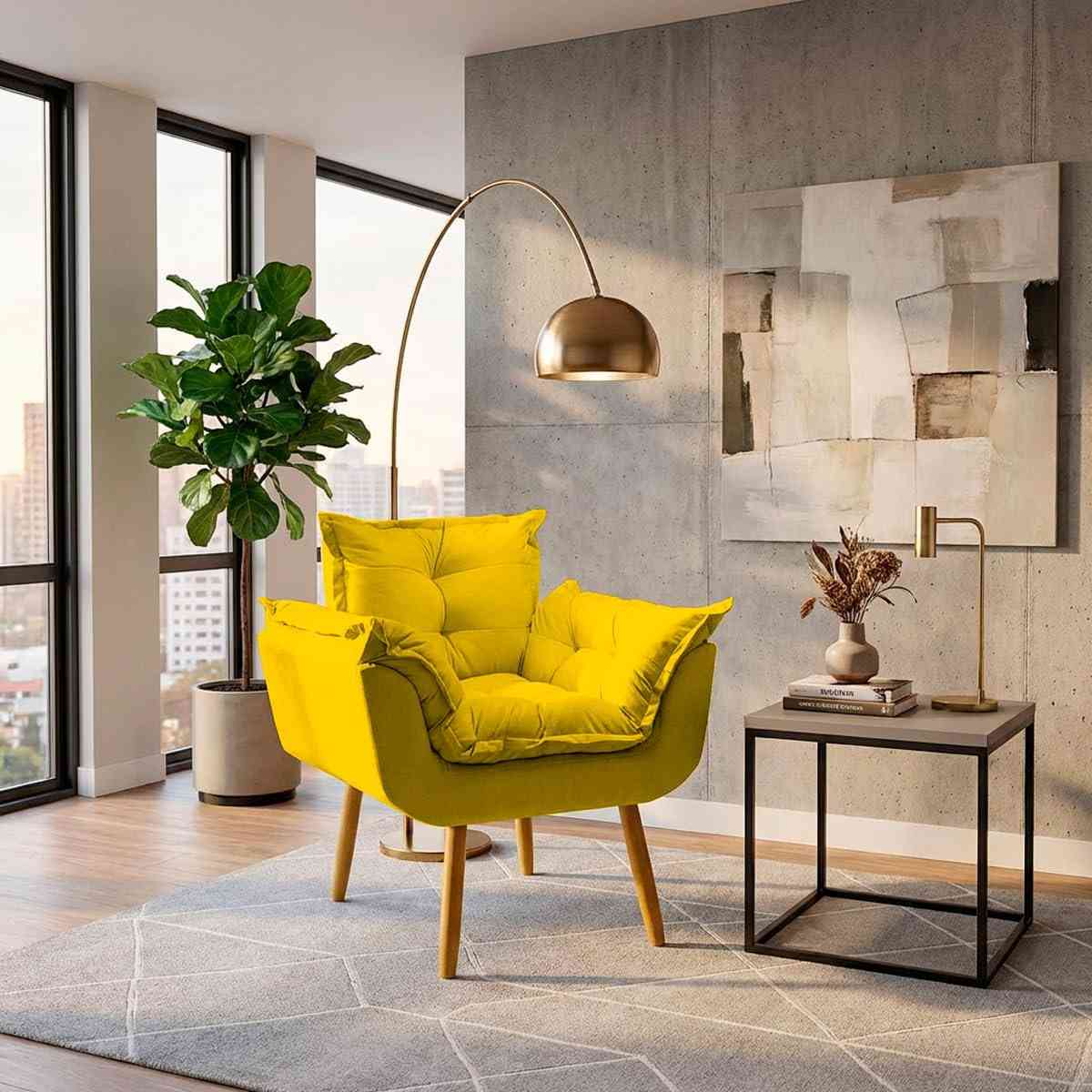 Poltrona Alice Decorativa Amarela - Conforto e Estilo para Salas e Escritórios