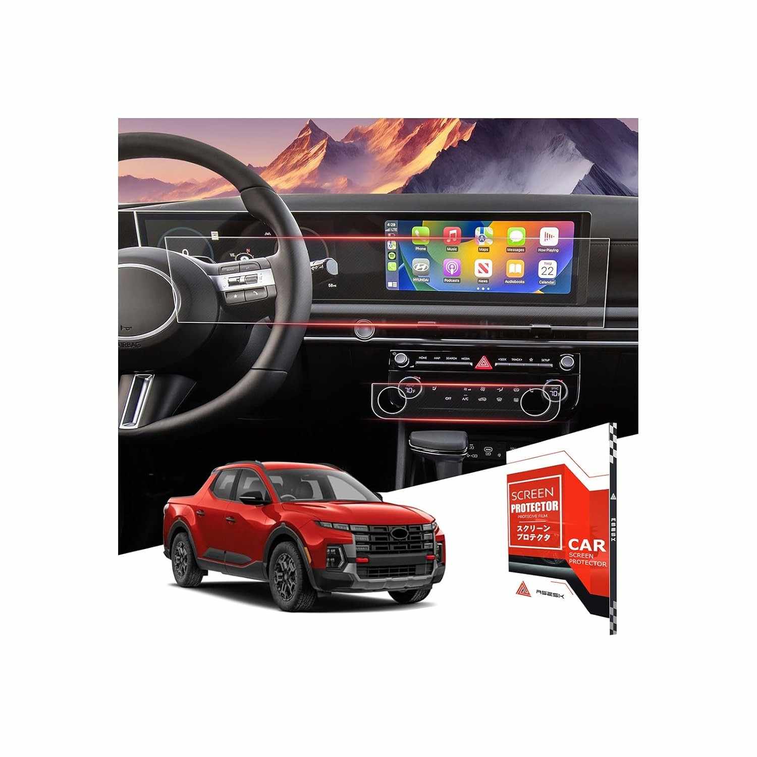 Protetor de Tela ASZSK Premium para Hyundai Santa Cruz 2025 (12.3") - HD Claro e Toque Suave