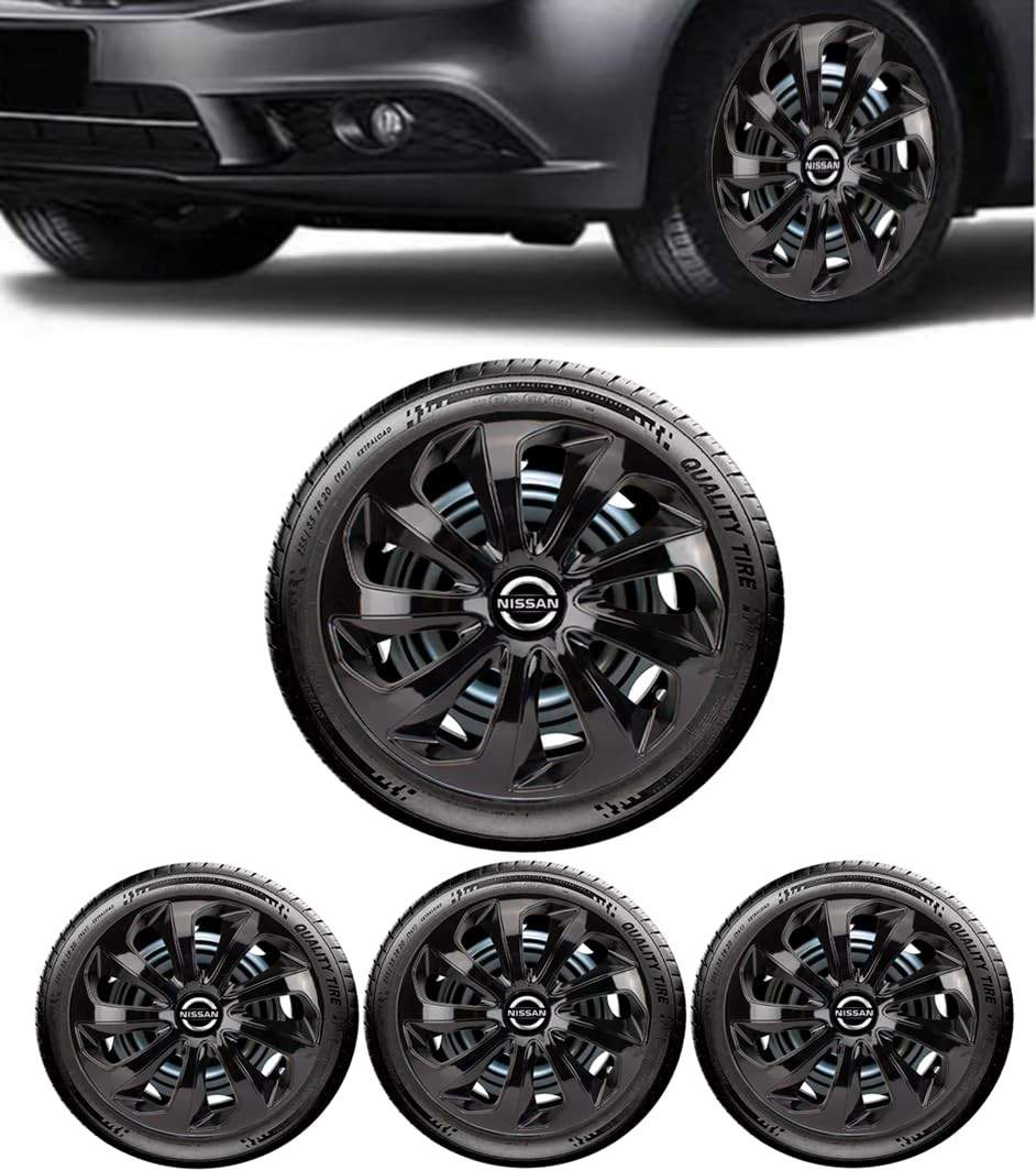 Jogo 4 Calotas Esportivas Velox Aro 14 - Preto Brilhante para Nissan March, Versa, Sentra e Livina