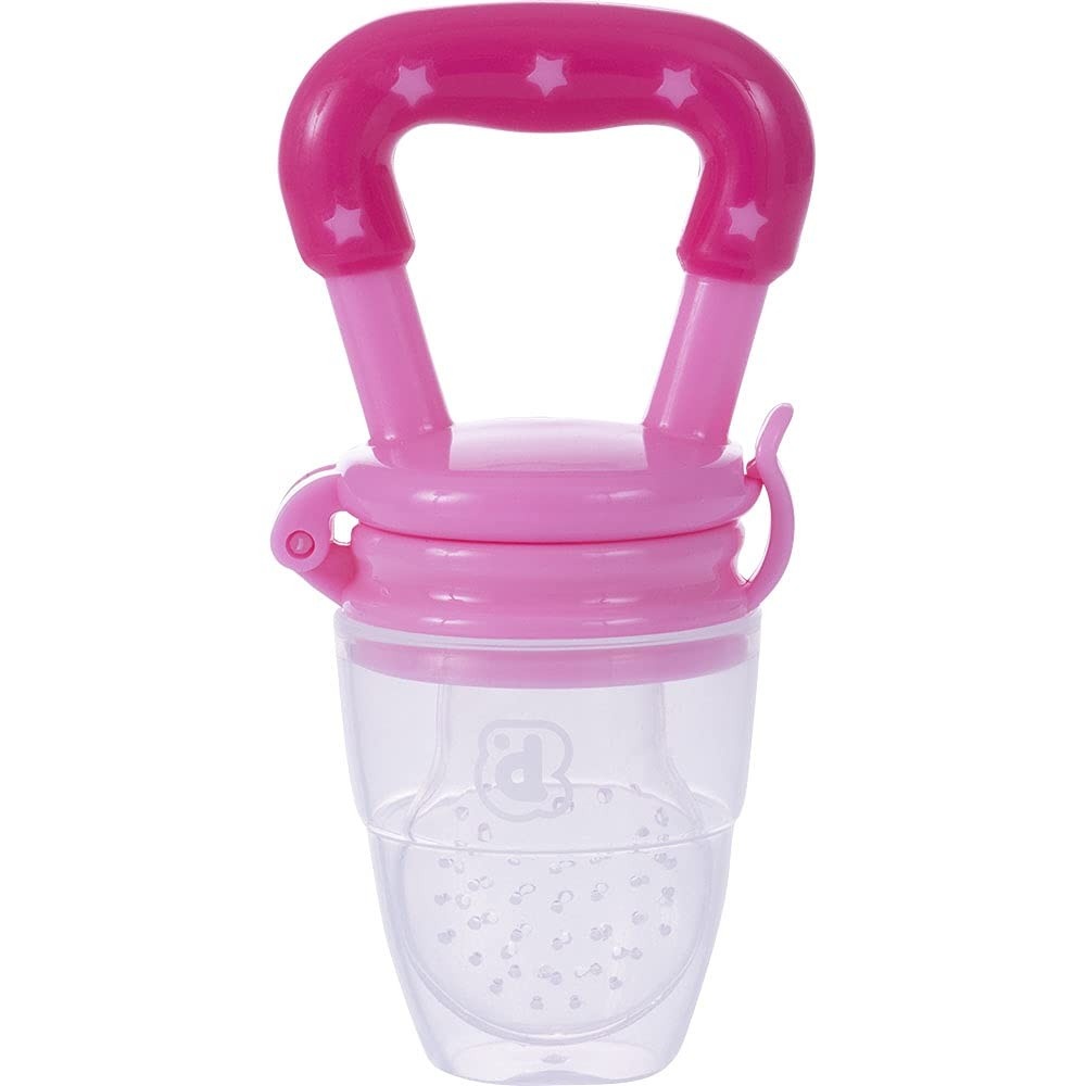 Pimpolho Porta-Frutinha Haste Triangular Rosa - Silicone Macio e Seguro para Bebês