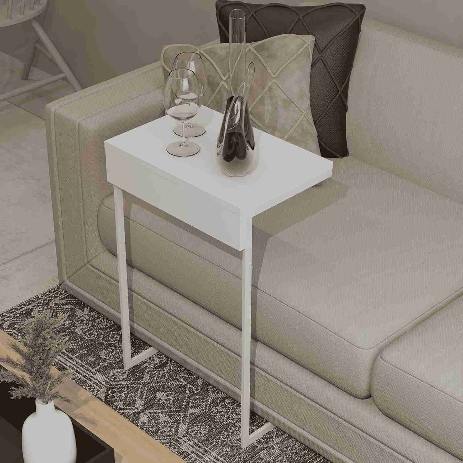 Mesa de Apoio Lateral para Sofá - Design Moderno em Aço e Madeira | Ideal para Leitura, Notebook e Decoração