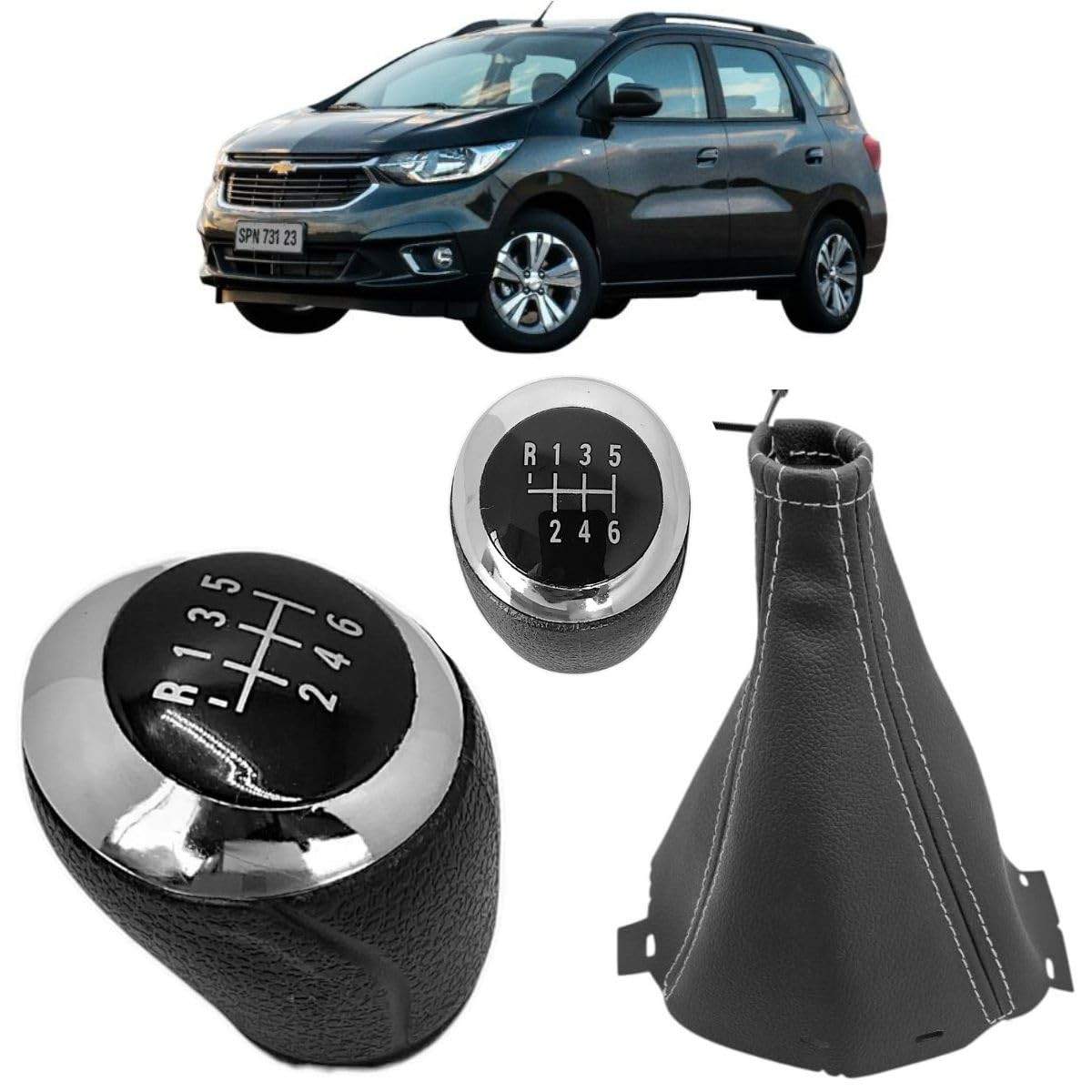 Manopla Câmbio Cromada + Coifa Courvin para Chevrolet Spin 2013-2022
