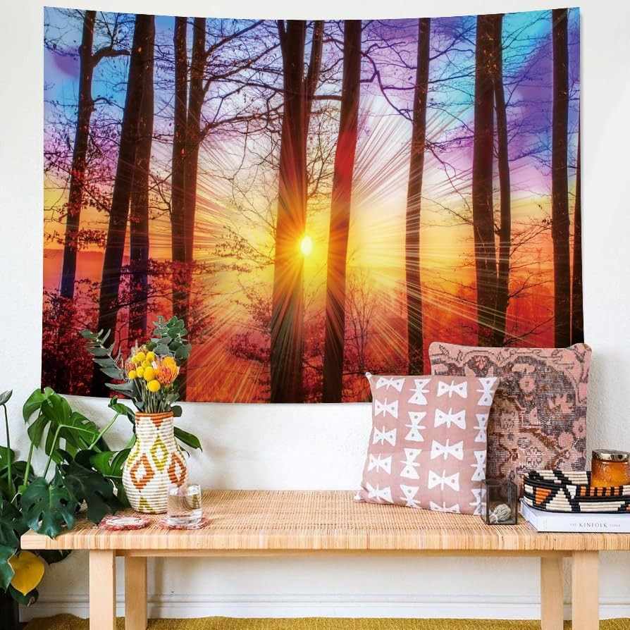 Tapeçaria de Arbusto Sunshine - Grande Decorativa para Quarto e Sala de Estar com Design Natural e Luz Solar