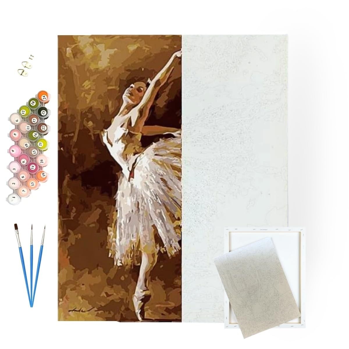 Tela Pintura Numerada Bailarina 40x50 - Arte com Técnica e Beleza para Sua Casa