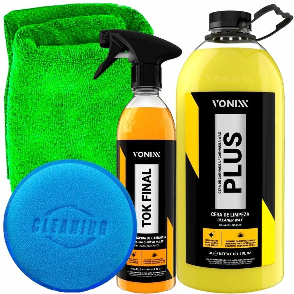 Kit Completo Vonixx: Carnaúba Cleaner Plus, Spray Tok Final e Acessórios para Brilho Impecável
