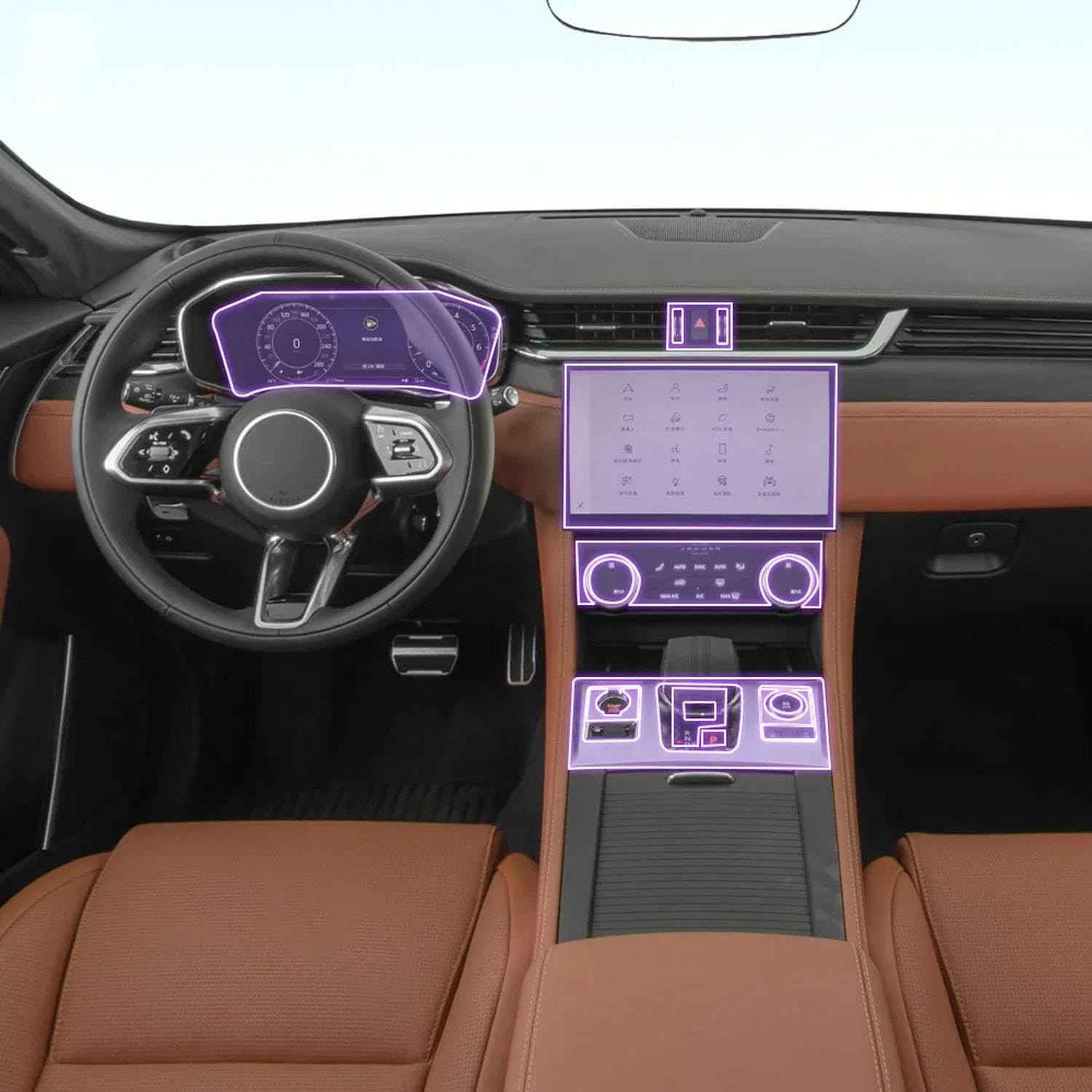 Película Protetora TPU Transparente para Console Central Jaguar F-PACE 2024 - Proteção Premium com Adesivo LCD