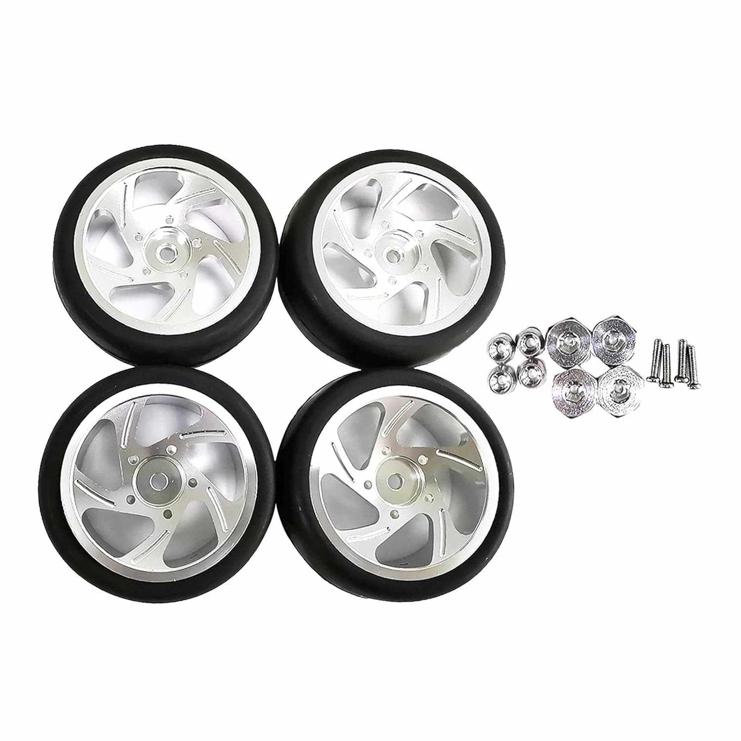 Conjunto 4 Pneus e Aro de Roda 1/10 - Prata: Tração e Durabilidade para seu RC!