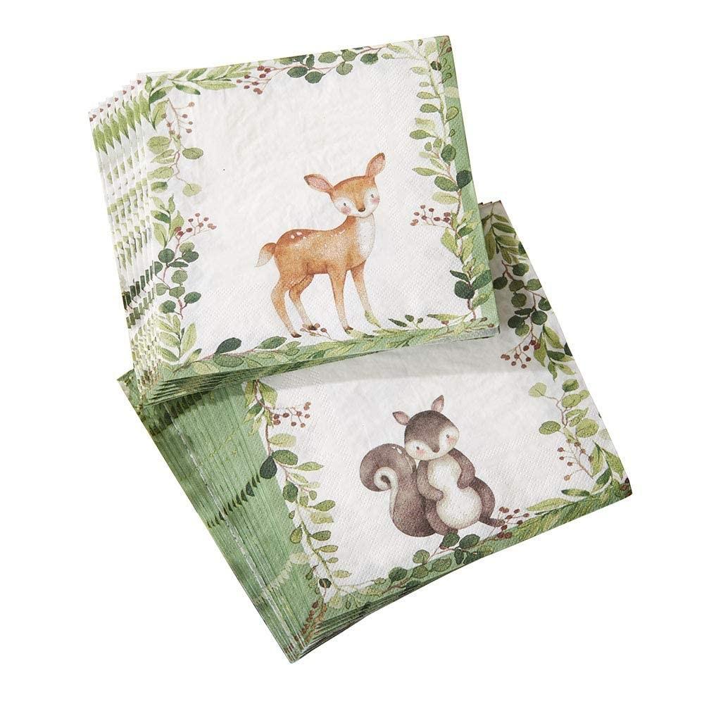 Guardanapos Decorativos Woodland para Chá de Bebê - 30 Unidades | Tema Floresta Encantadora
