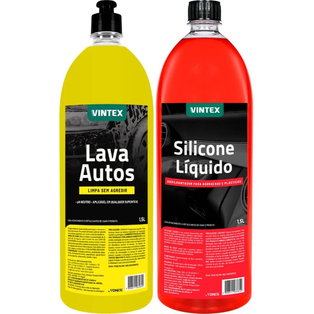 Kit Essencial Lava Autos e Silicone Líquido Vintex 1,5L - Brilho e Proteção para Seu Veículo