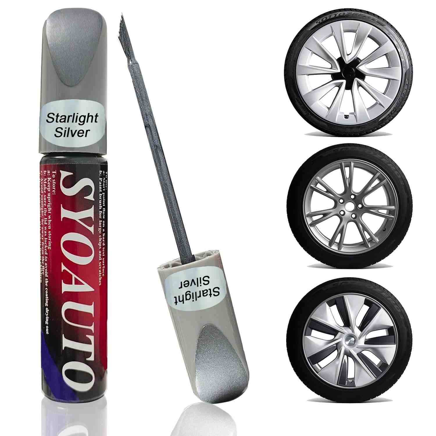 SYOAUTO Tinta de Retoque Starlight Silver para Tesla Model Y e Model 3 - Caneta Reparadora de Arranhões em Aros Prata