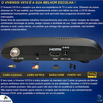 Kit 3x Receptor Vivensis VX10: Sinal Digital Potente para Sua Parabólica