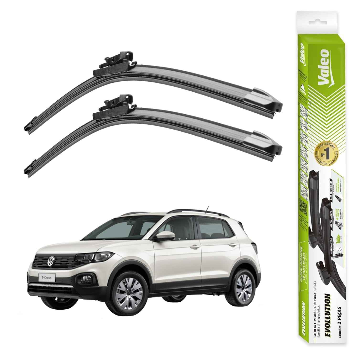 Par de Palhetas Limpador Parabrisa Valeo Evolution T-Cross (2019-2025) - Visão Clara e Segura