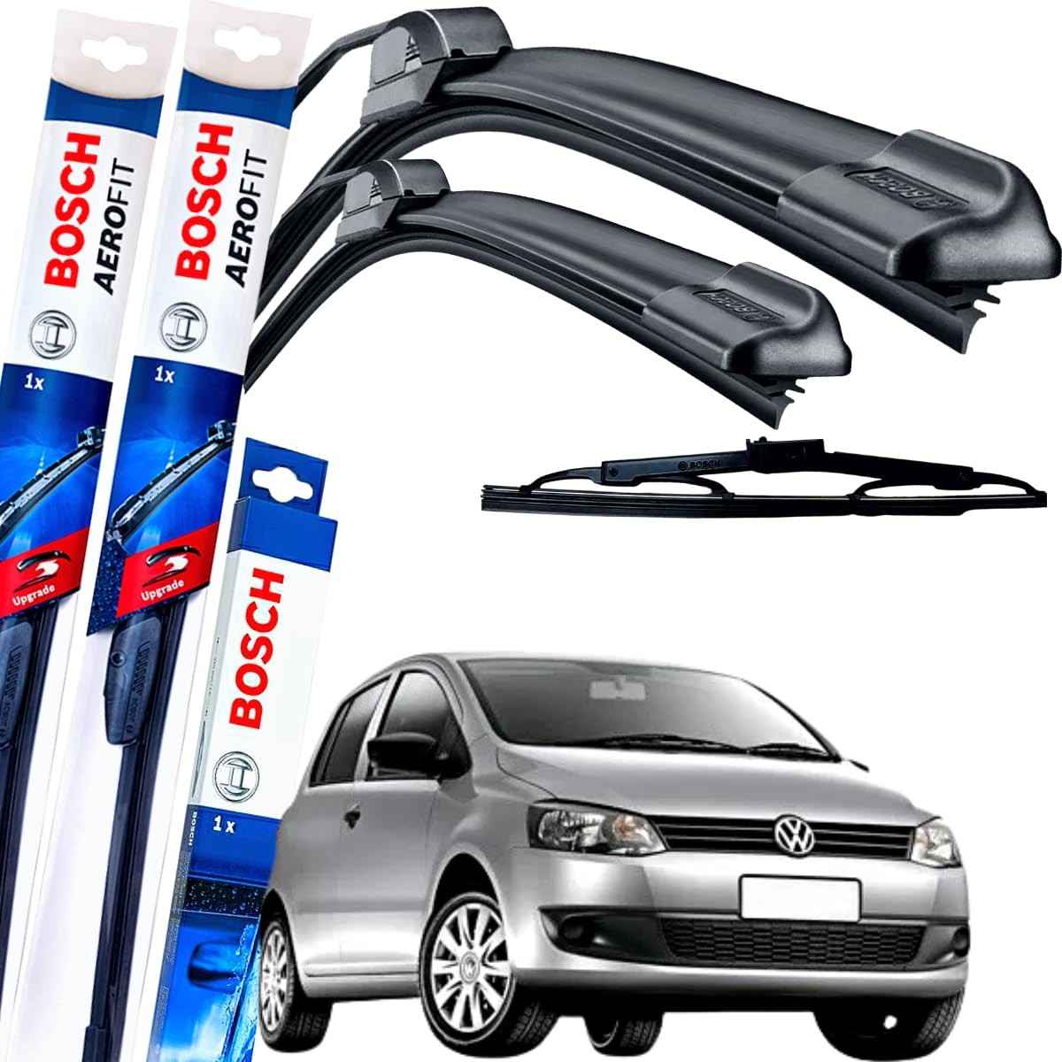 Kit Palhetas Limpador Parabrisa Bosch Aerofit Dianteiro + Traseiro VW Fox (2009-2012) - Limpeza Impecável!