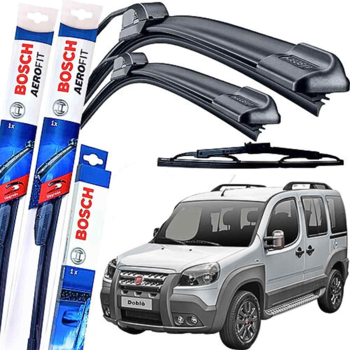 Kit Palhetas Limpador Parabrisa Bosch Aerofit Fiat Doblo 2001-2008 - Dianteira e Traseira