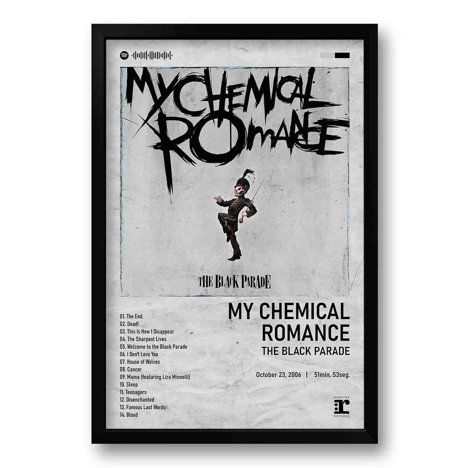 Quadro Álbum Spotify The Black Parade - My Chemical Romance 40x60cm | Impressão Premium com Moldura Ecológica
