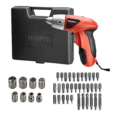 Parafusadeira Sem Fio Mondial: Kit 44 Peças + Bivolt