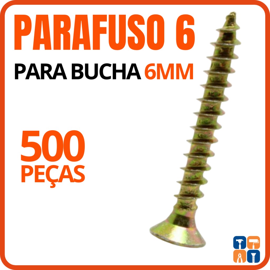 Parafuso 6 para Bucha 6mm – 500 Unidades com Cabeça Philips
