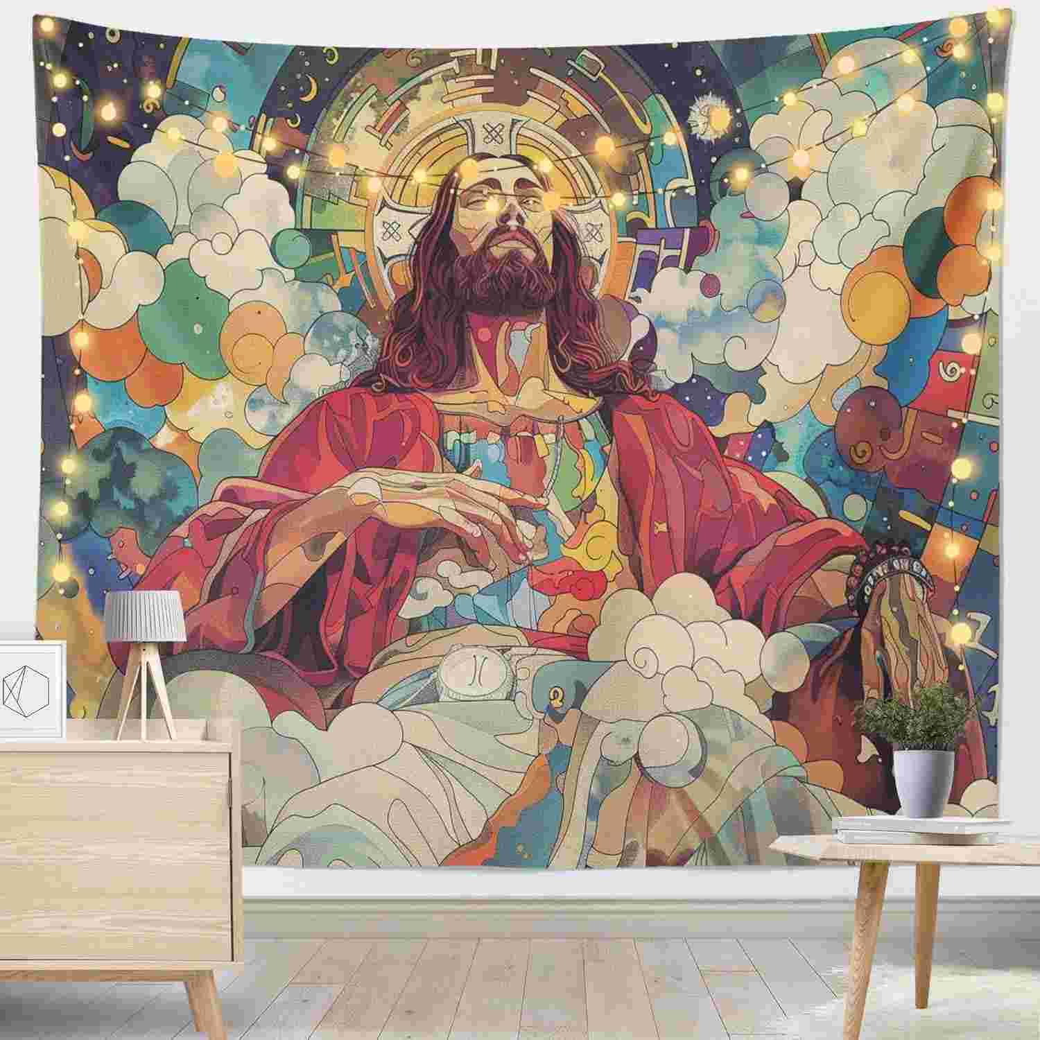 Tapeçaria Engraçada Jesus para Decoração de Parede - 130x150cm | Ideal para Quarto, Sala e Dormitório