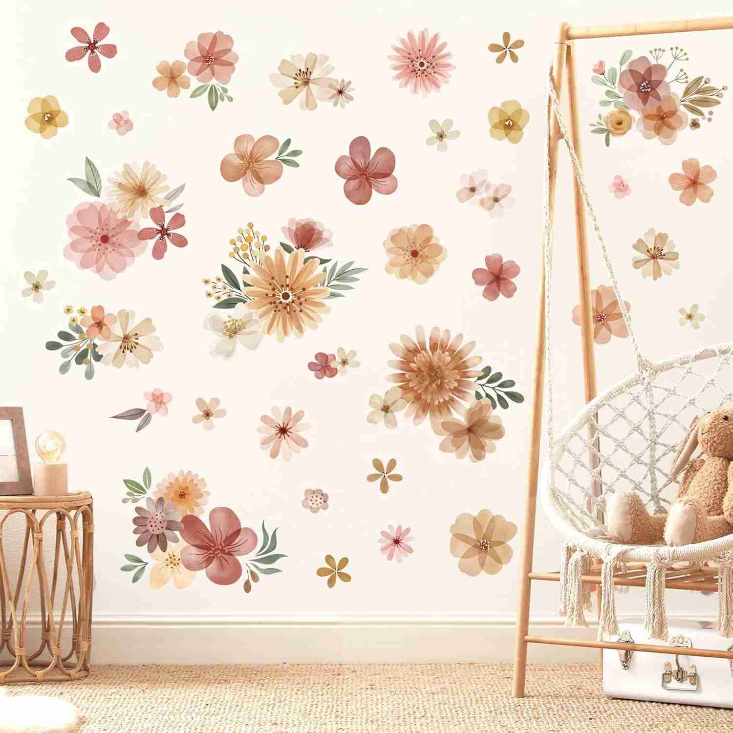 Decalques de Parede Boho Margarida Aquarela - Adesivos Decorativos para Quarto Infantil, Meninas e Sala de Estar